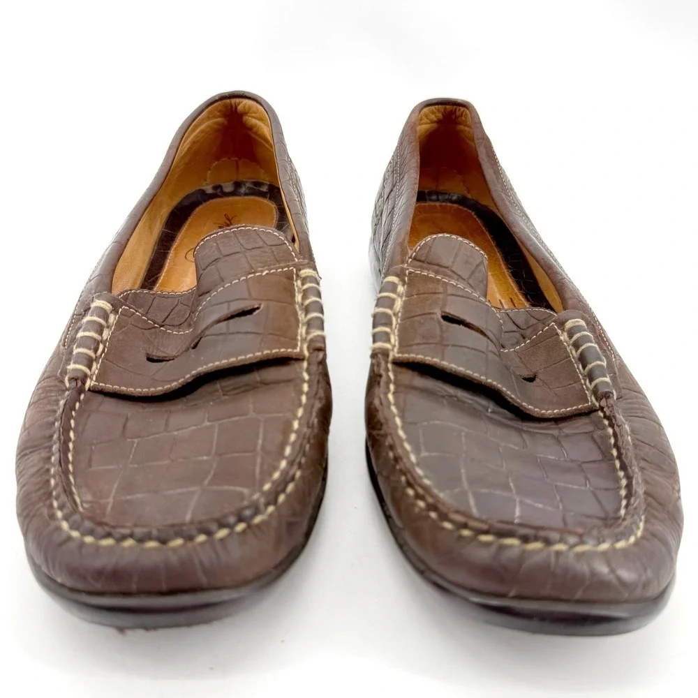 Martin Dingman Leather Penny Loafers Mens 10.5 M Brown Croc Embossed